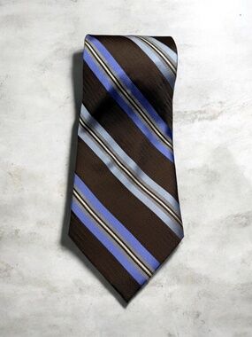 Van Heusen Silk Tie Brown Blue Striped New With Tags